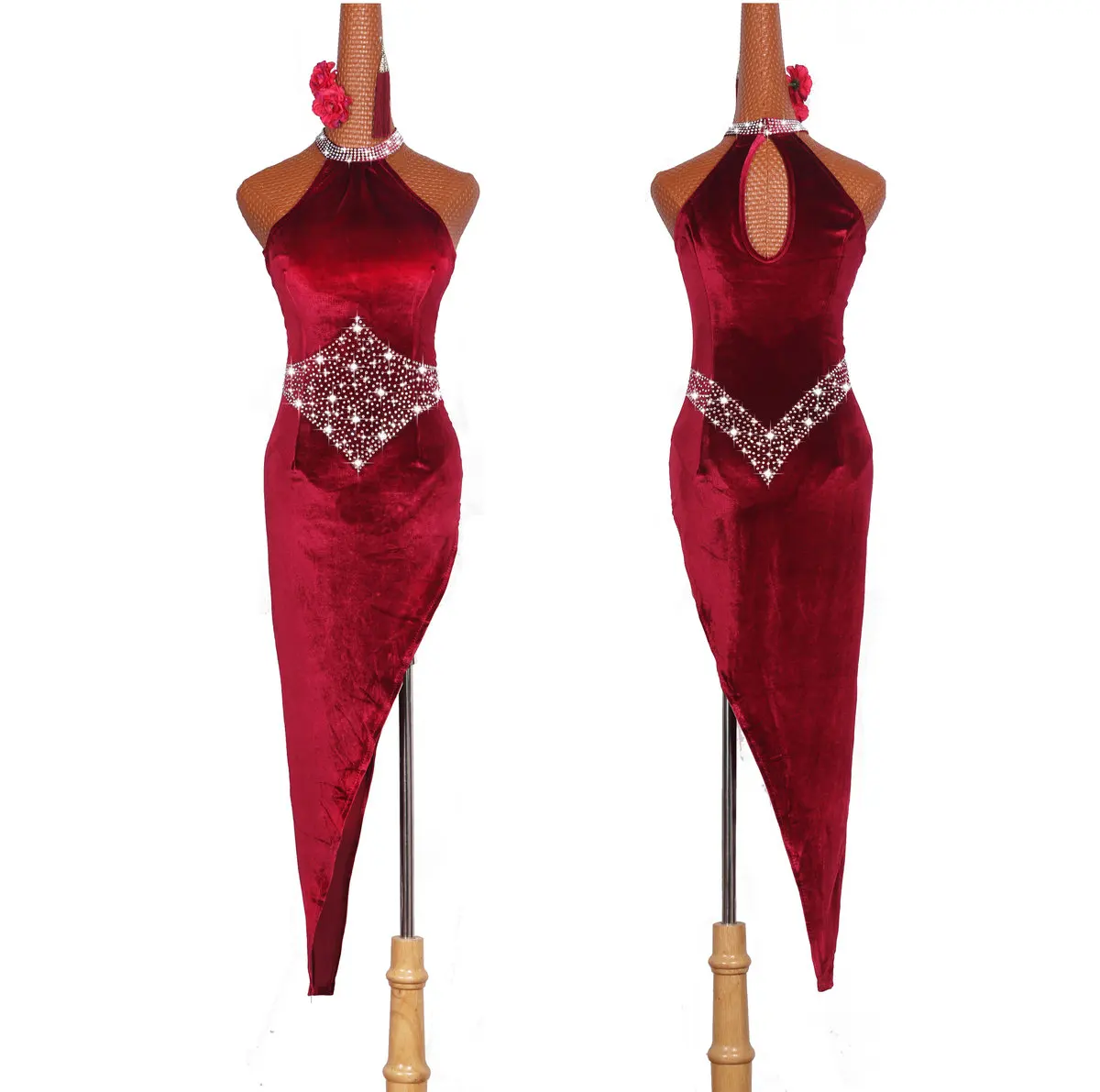

Customized latin Dance dress Sexy Self-cultivation slanted dress hem Side High slit