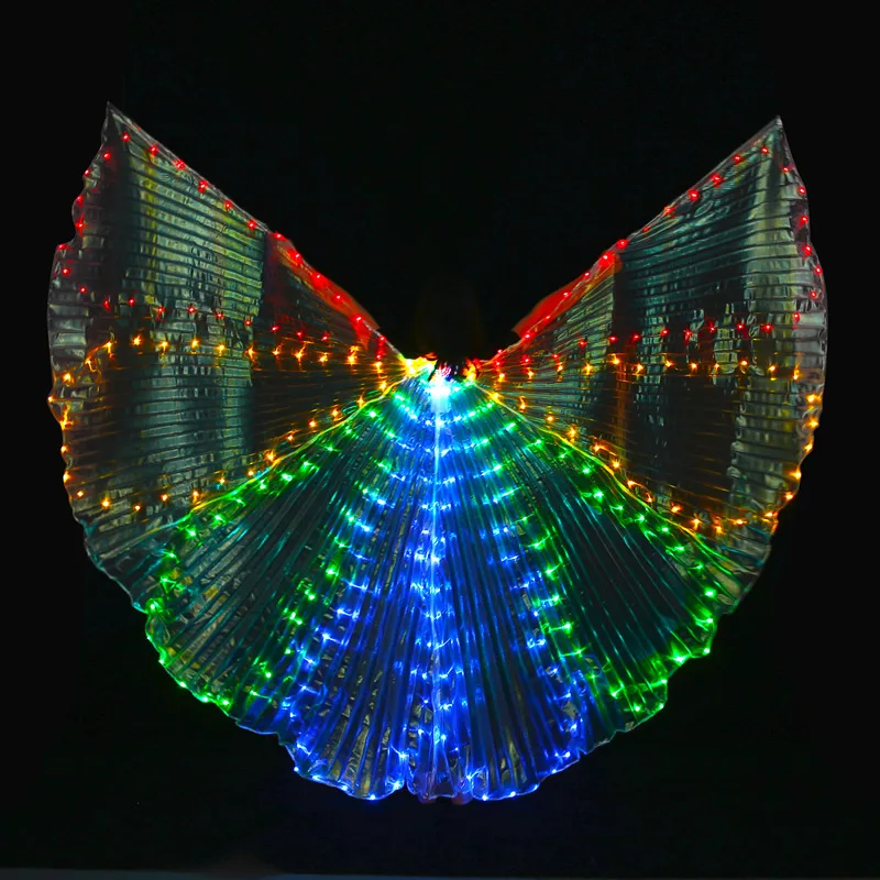 

8 срез цветной танец живота крылья изиды с светодиодами с палкой танцовщица костюм бабочка опора радуга для взрослых