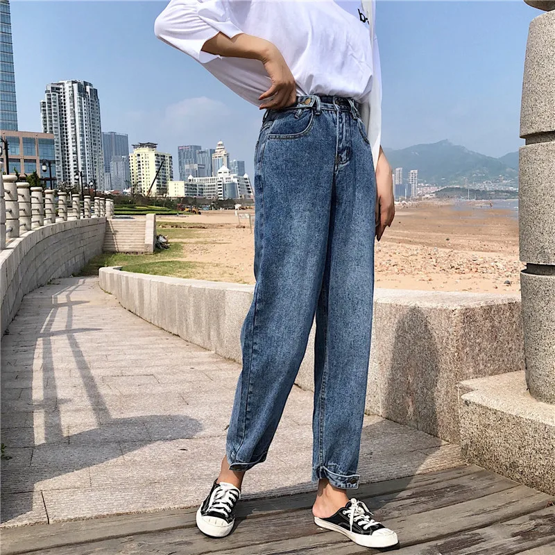 S-XL, 3 цвета, осень, корейский стиль, высокая талия, джинсы для женщин, свободные прямые джинсы, джинсовые штаны для женщин(Z8333