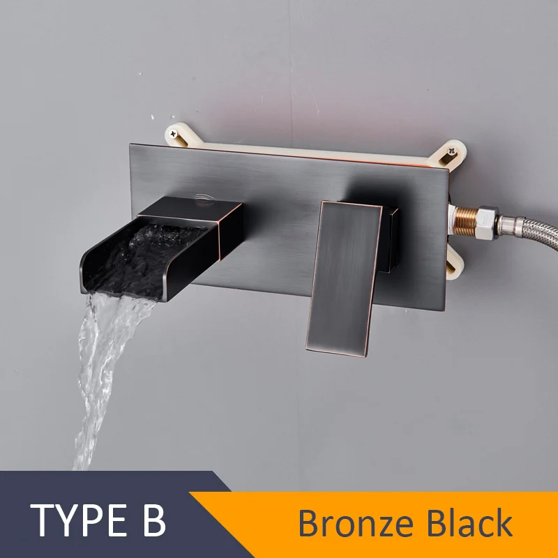 Bronze Black B Quyanre Бронзовый черный водопад кран для раковины настенное крепление встроенный ящик Скрытый кран для раковины вращающийся на 360 носик кран для ванной комнаты - Цвет: Bronze Black B