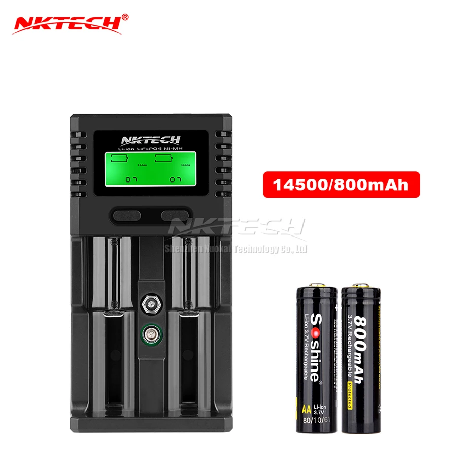 NKTECH H2 интеллигентая(ый) Батарея Зарядное устройство 2-слот ЖК-дисплей Зарядные устройства для автомобиля для Soshine 26650 18650 18500 14500 10440 9V ионно-литиевая никель-металл-гидридный аккумулятор с LiFePO4 - Цвет: With 2-14500 800mAh