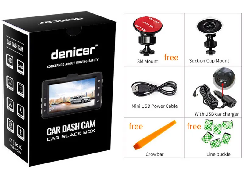 Denicer Новатэк 96655 Видеорегистраторы для автомобилей Камера Full HD 1920x1080 P видео Регистраторы 170 градусов тире Камера регистратор Ночное видение тире cam