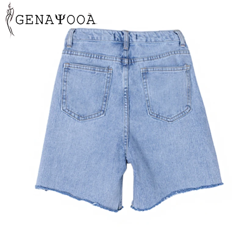 

Genayooa Knee Length Denim Shorts Women Ripped Streetwear Cotton Washing Denim Shorts Women Summer Vintage 2019 Shorts Jeans