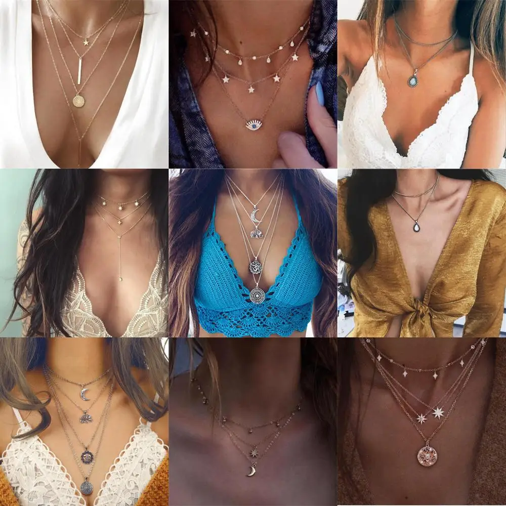24 стиля Золотые Ретро богемные Ожерелья Звезда слон кристалл жемчуг несколько
