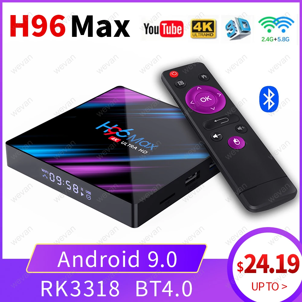 ТВ приставка H96 MAX Android 9 0 2 ГБ/4 ГБ ОЗУ 16 Гб/32 ГБ/64 Гб Rockchip RK3318 H.265 4K Youtube Netflix Google Play Smart