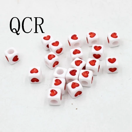 Red Love Heart Новинка 6*6 мм квадратный 100 шт./лот смешанный черный любовь сердце акриловый бисер DIY Loom Refills Кубические Подвески Аксессуары браслеты - Цвет: Red Love Heart