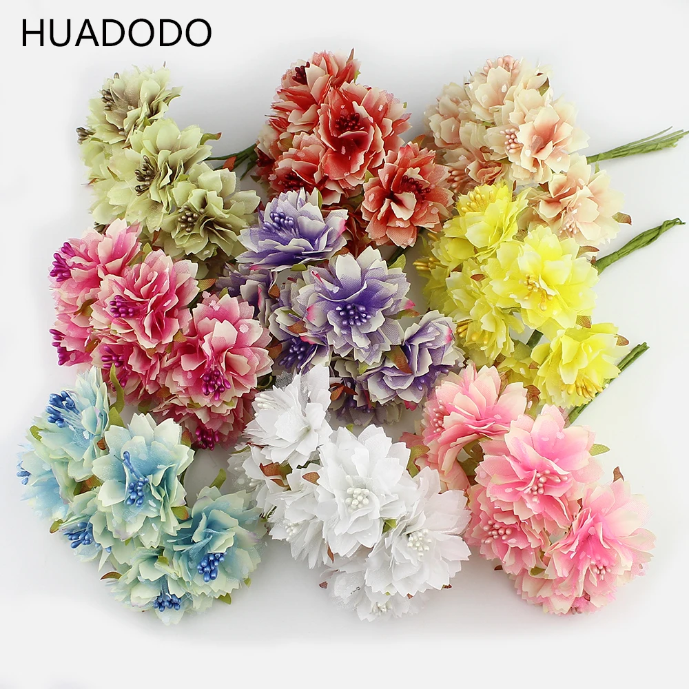 

HUADODO 4cm silk Artificial carnation flowers stamen for handmade DIY Scrapbooking wedding decoration Fake Flower 60pieces/lot