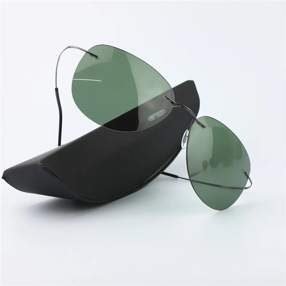 Марка Дизайнер Авиатор Очки Ультра Свет Силуэт Без Оправы Титан Поляризованные