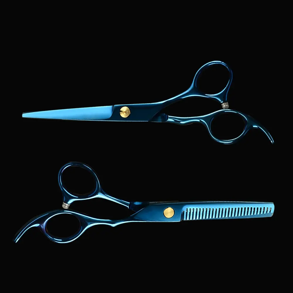 Blue-2pcs Парикмахерские ножницы парикмахер набор ножниц для стрижки волос салоны аксессуары истончение ножницы многоцветные по желанию - Цвет: Blue-2pcs