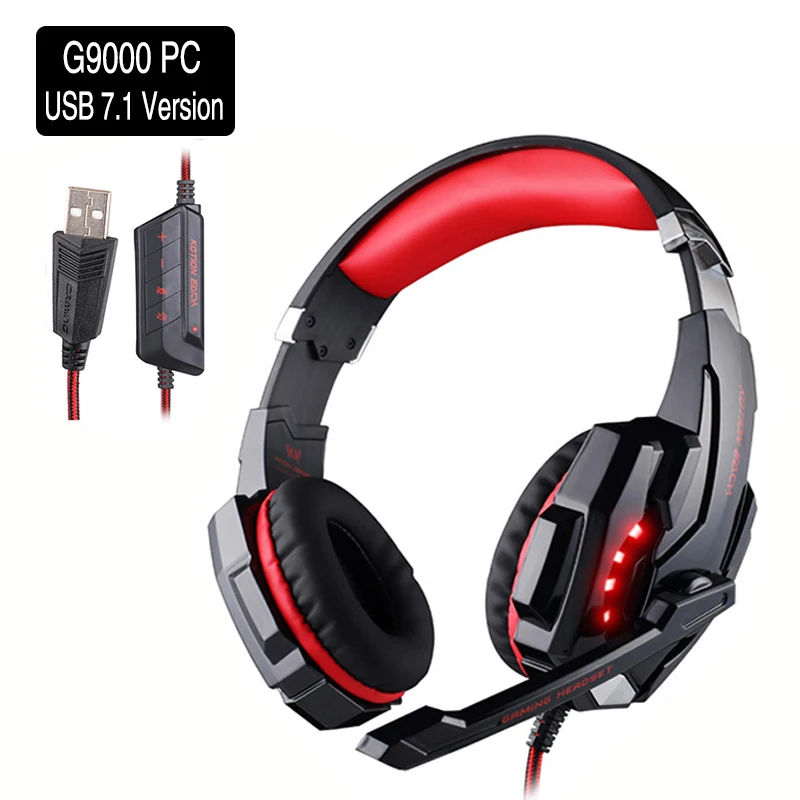 G9000 USB RED KOTION EACH G9000 Игровые наушники Компьютерная гарнитура наушники с микрофоном 3,5 мм или USB 7,1 версия объемного звука светодиодный светильник - Цвет: G9000 USB RED