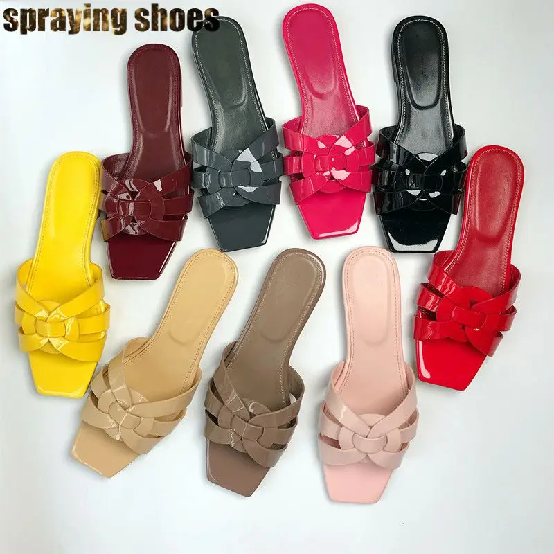 Женские шлепанцы из натуральной кожи на низком каблуке летние пляжные сандалии с