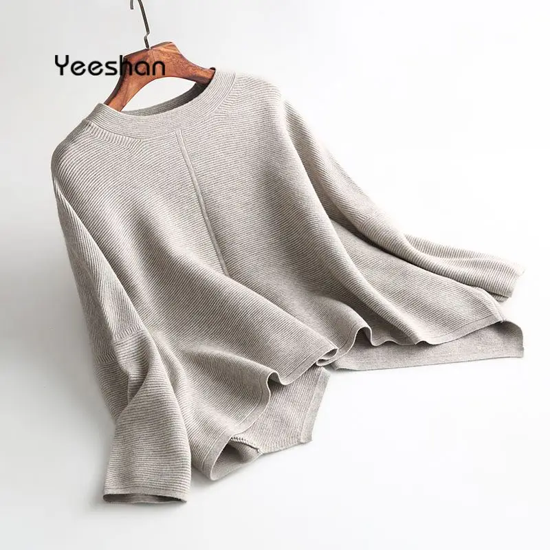 Yeeshan зимний свитер женский 2017 круглый вырез черный белый верблюжий элегантные