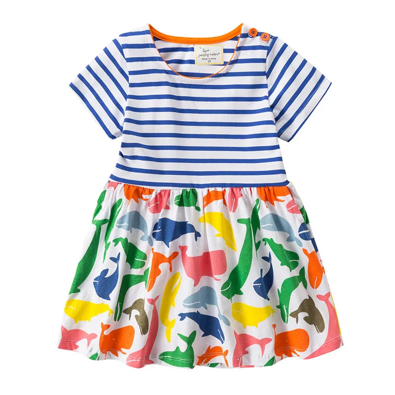 Jumping meters brand new designed summer dresses kids top quality cartoon dress with applique some lovely dinosaurs hot selling | Детская