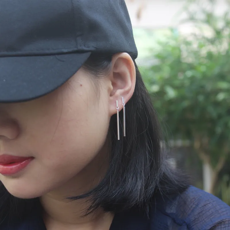 Новые креативные серебряные серьги с кисточками серебро 925 пробы двойные стержни