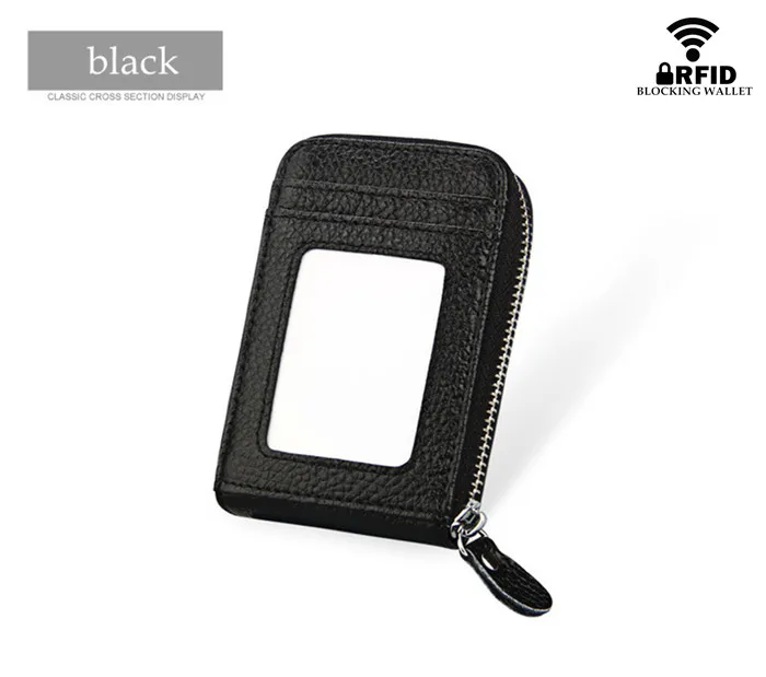 ZOVYVOL Новинка унисекс 11 цветов Блокировка кошельки с RFID натуральная кожа молния кредитный держатель для карт ID и кредитный держатель для карт s - Цвет: black  RFID KB09-3