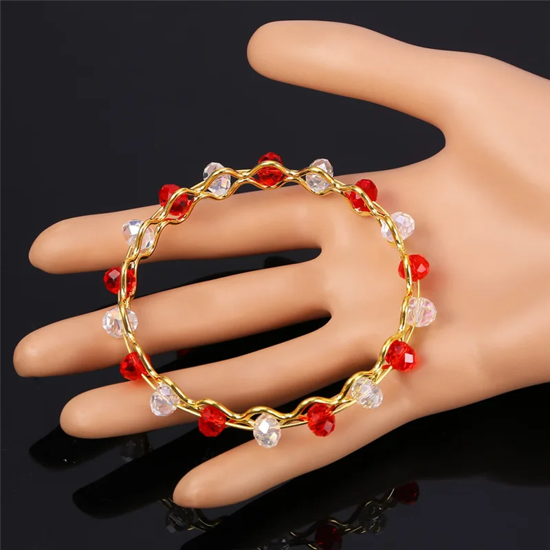 U7 Шарм Красные Бусы Браслеты Для Женщин Ювелирные Изделия Позолоченный Браслет С
