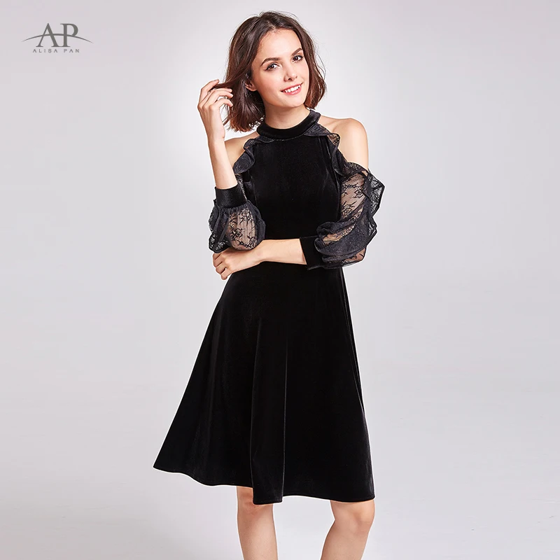 Коктейльные платья из бархата Алиса Пан AS05896 Винтаж с открытыми плечами