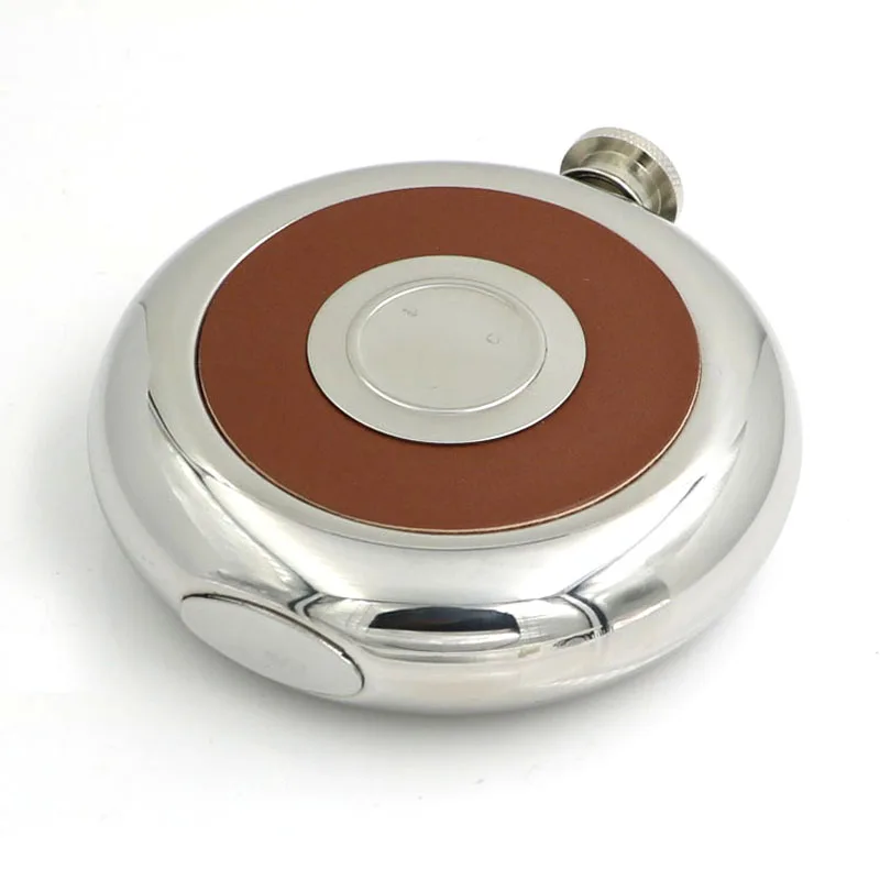 Круглая карманная фляга из нержавеющей стали со встроенным стеклом 5 унций для