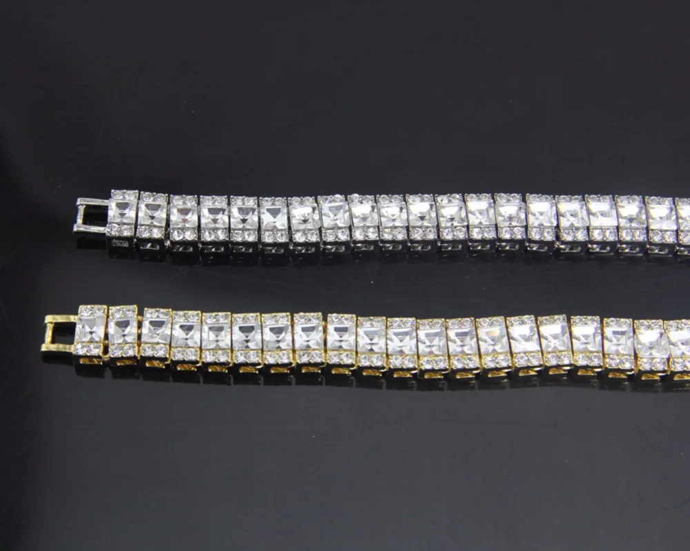 Золотой полностью Iced Out хип хоп CZ браслет мужской Циркон теннисная цепочка