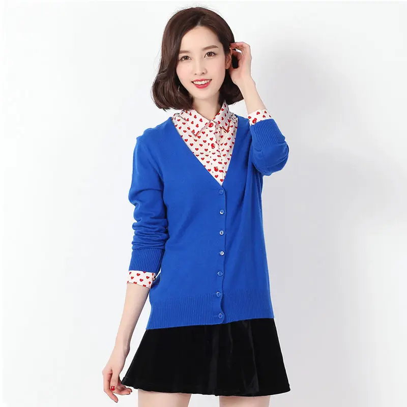 2018 New Cashmere Cardigan Female V-neck Long-Sleeved Solid Color Sweater Fashion Slim Ladies Casual Wild Jacket Women's |