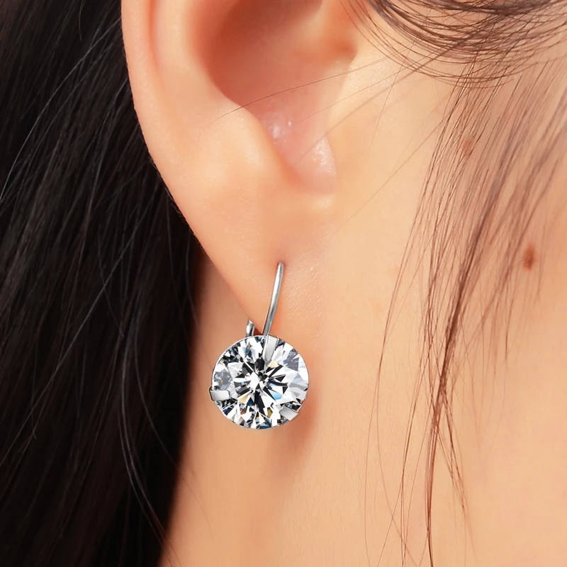 Нью цирконий 18 К посеребренные серьги для женщин. Большой кристалл циркония.