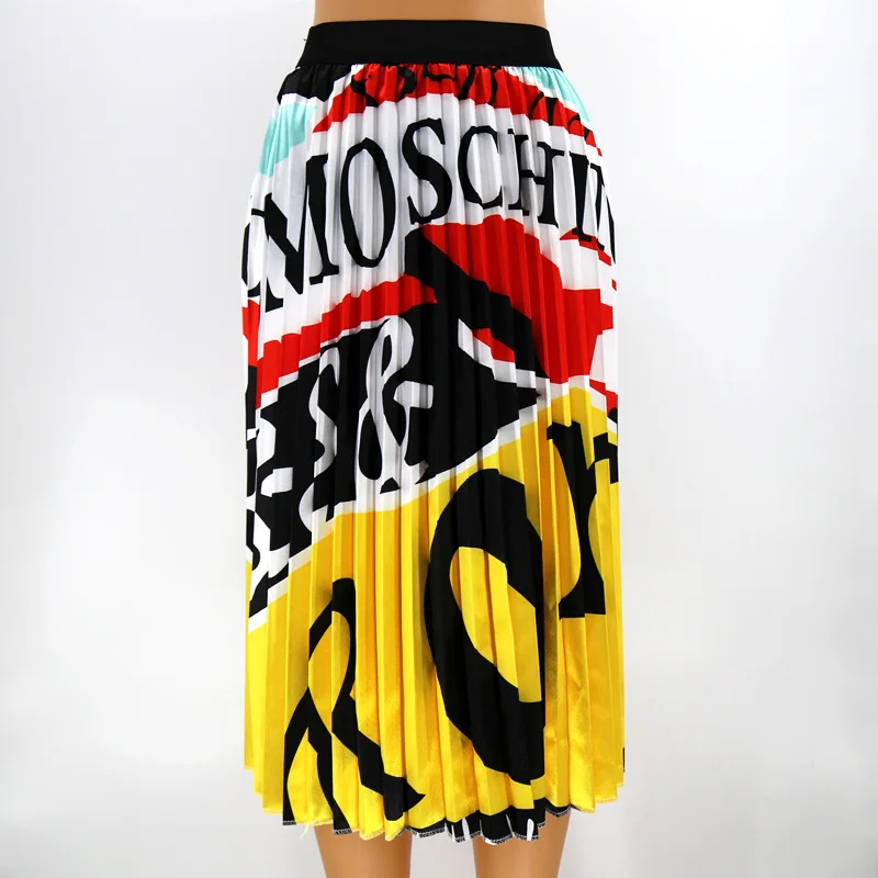 2019 летняя плиссированная юбка женская Мода принт Повседневная тонкая горячая