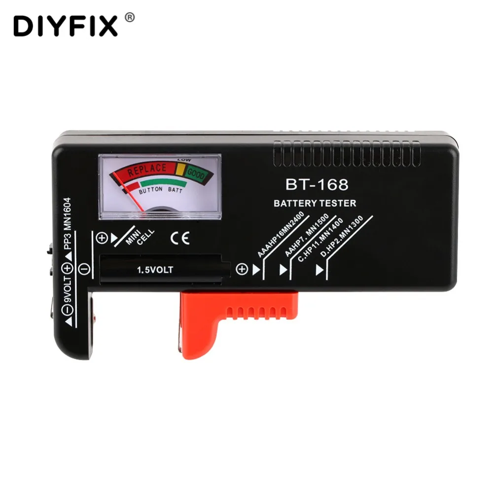 DIYFIX BT-168 тестер батареи для 9 в 1,5 в кнопочный элемент AAA AA C D универсальный тестер емкости батареи проверочный диагностический инструмент