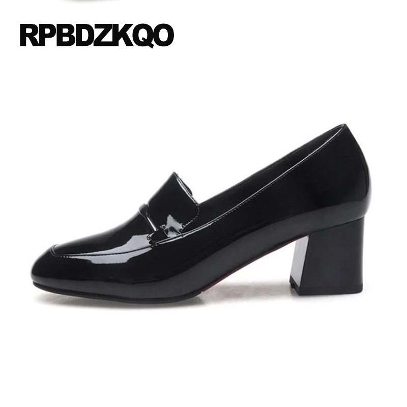 Женские туфли лодочки из лакированной кожи на среднем квадратном каблуке для