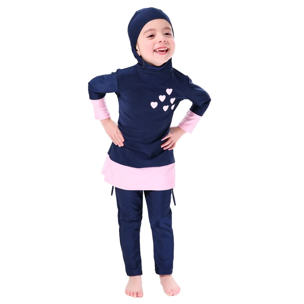 Мусульманские купальники для девочек ислам ic Burkinis, детские купальники, арабский ислам, пляжная одежда, купальные костюмы для дайвинга, два предмета, длинный рукав