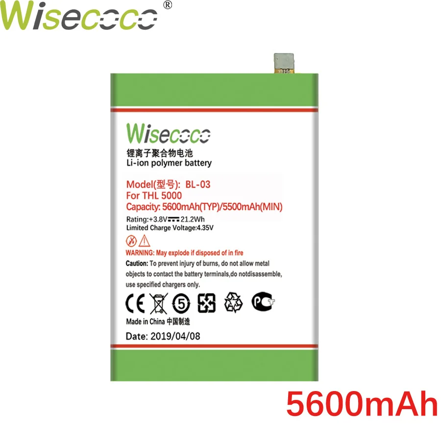 WISECOCO 5600mAh BL-03 батарея для THL 5000 мобильный телефон в наличии последняя продукция