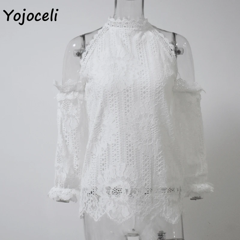 Женская кружевная блузка Yojoceli Пляжная с длинным рукавом и холодным плечом