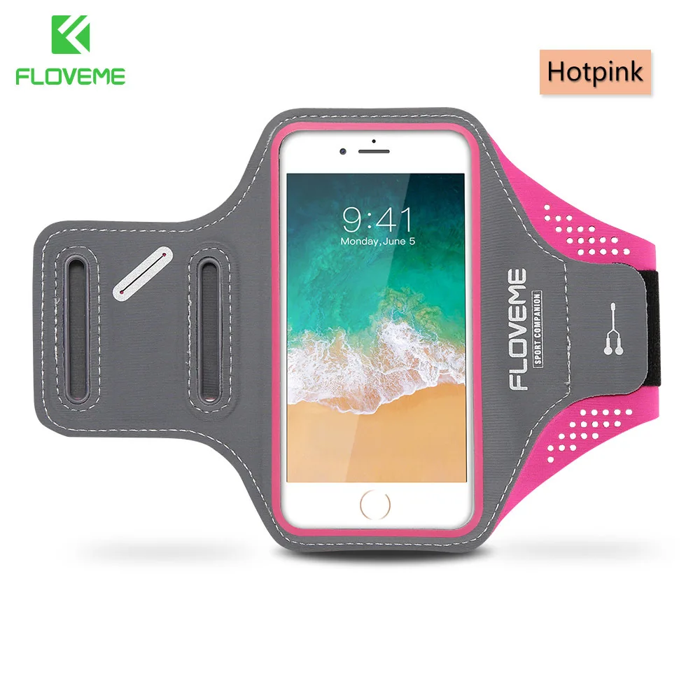FLOVEME 4," /5,5" водонепроницаемый спортивный ремень на руку чехол для iPhone 6 6s Plus 7 8X10 Универсальный чехол для наружного бега чехол для телефона - Цвет: Hot Pink
