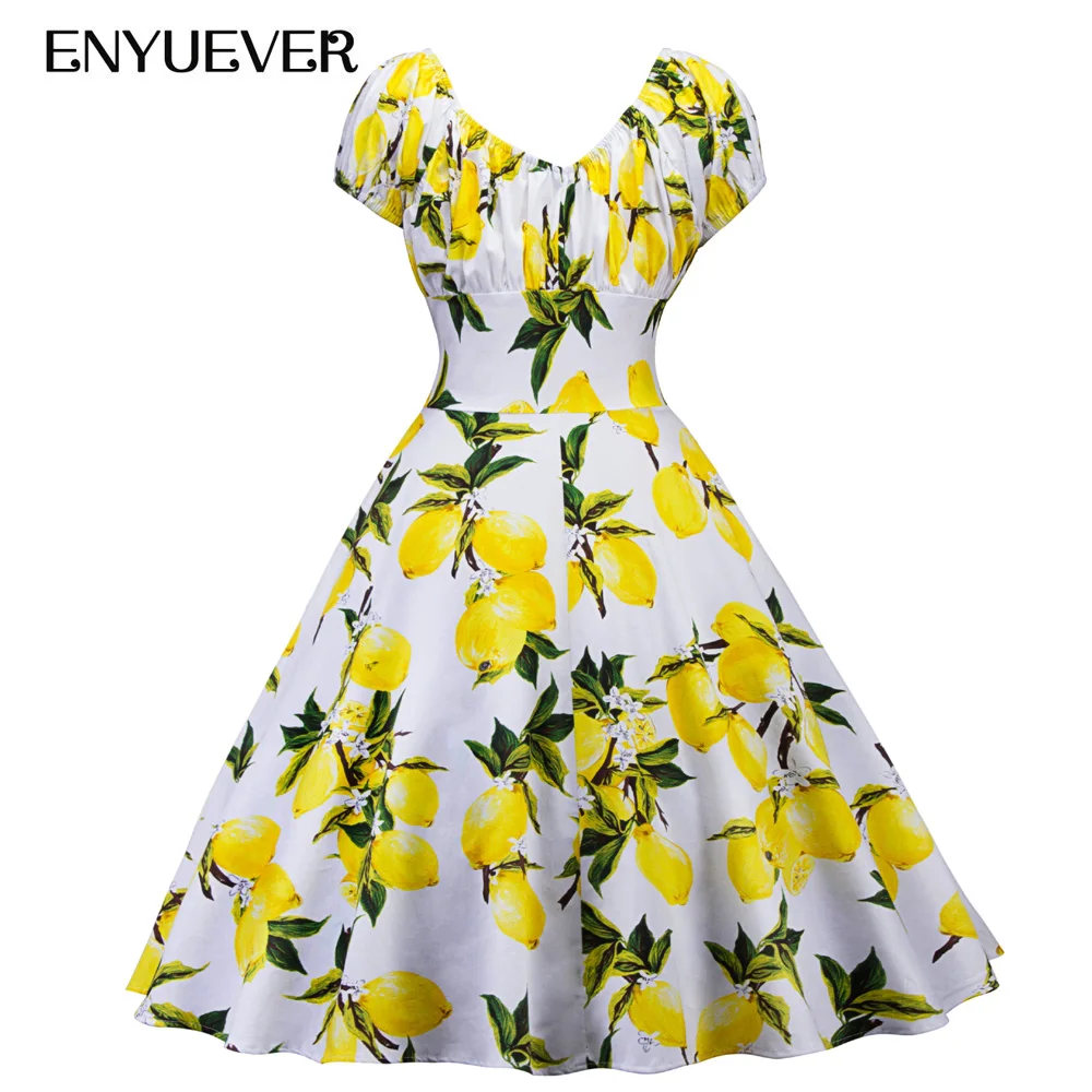 Enyuever лимонное платье Летняя женская одежда ретро качели Pin Up повседневное Vestidos Jurk