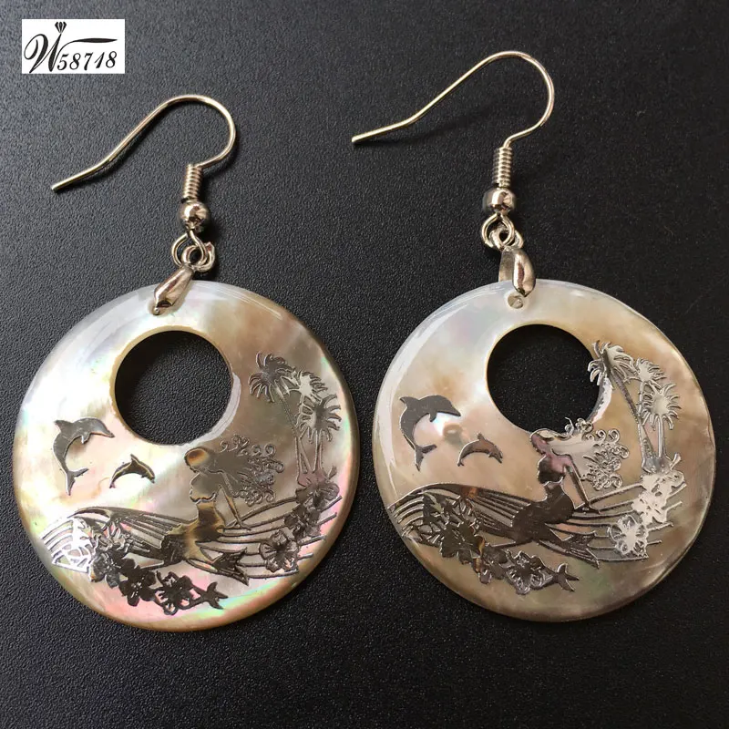 women dolphin MC7456 Красивые перламутровые круглые овальные серьги для женщин и мужчин PWFH623 - Окраска металла: women dolphin MC7456