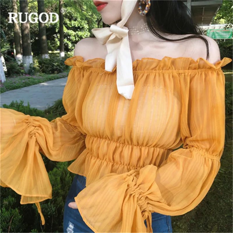 Женская блузка RUGOD прозрачная плиссированная с открытыми плечами и рукавами