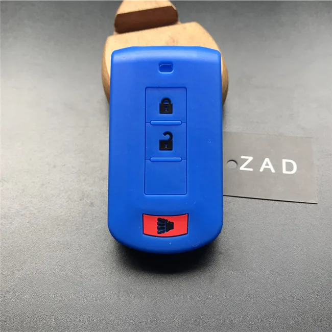 blue with black ZAD силиконовый чехол для ключей от машины чехол для Mitsubishi Outlander 3 AXR RVR ASX Nativa Pajero DAKAR Montero Shogun 3 кнопки ключ защиты - Название цвета: blue with black