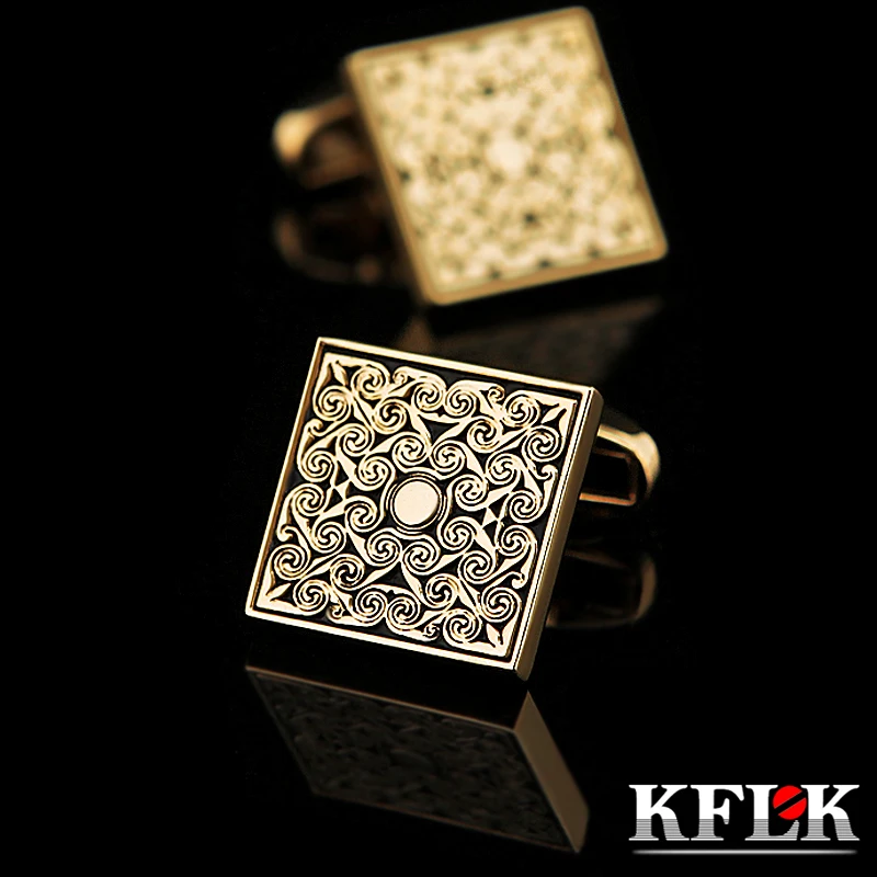 

KFLK jewelry French shirt cufflinks for mens Brand Retro Cuff links Luxury Wedding Gold-color Button High Quality guests