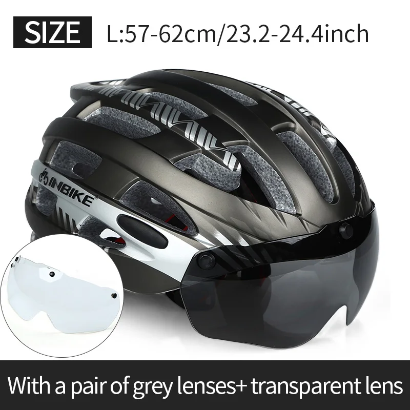 Ti Silver L 2 Lenses INBIKE шлем для велоспорта, ультралегкий шлем, цельный, дышащий, для езды на горной дороге, для велосипеда, MTB, шлем, безопасный для мужчин и женщин - Цвет: Ti Silver L 2 Lenses