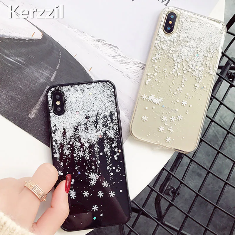 Милый Рождественский чехол со снежинками для телефона iPhone 11 Pro XR XS MAX Блестящий