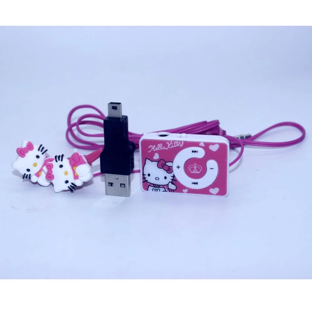 Модные Мини Рисунок Hello Kitty MP3 плеера Поддержка TF карты Clip плееры + рисунок