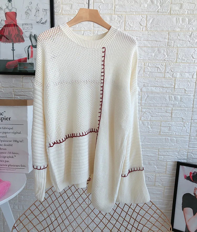 

Women Sweater2018 New High Quality Designer Women's Loose Knitting Shirt Brief Pullovers Vintage Irregular Sweaters Female