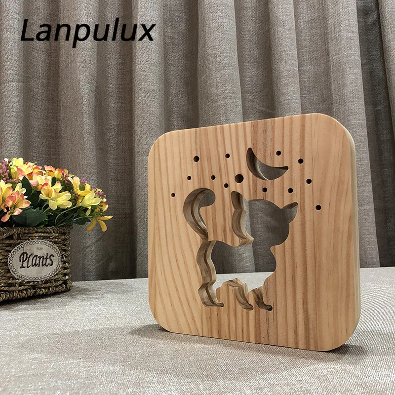 Lanpulux древесины светильники в виде животных приспособления для 3D динозавр кошка