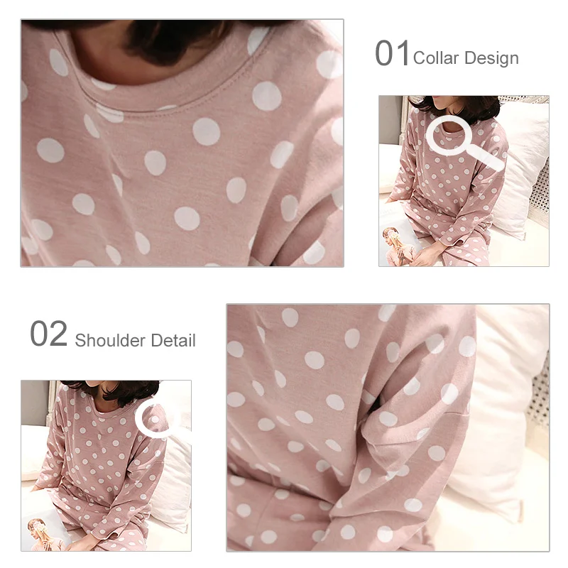 Polka Dot Cute Sweet Women Pajamas Set Soft Long Sleeve O-neck Pants Women's Home Clothes Spring Sweet Female Nightie XXL