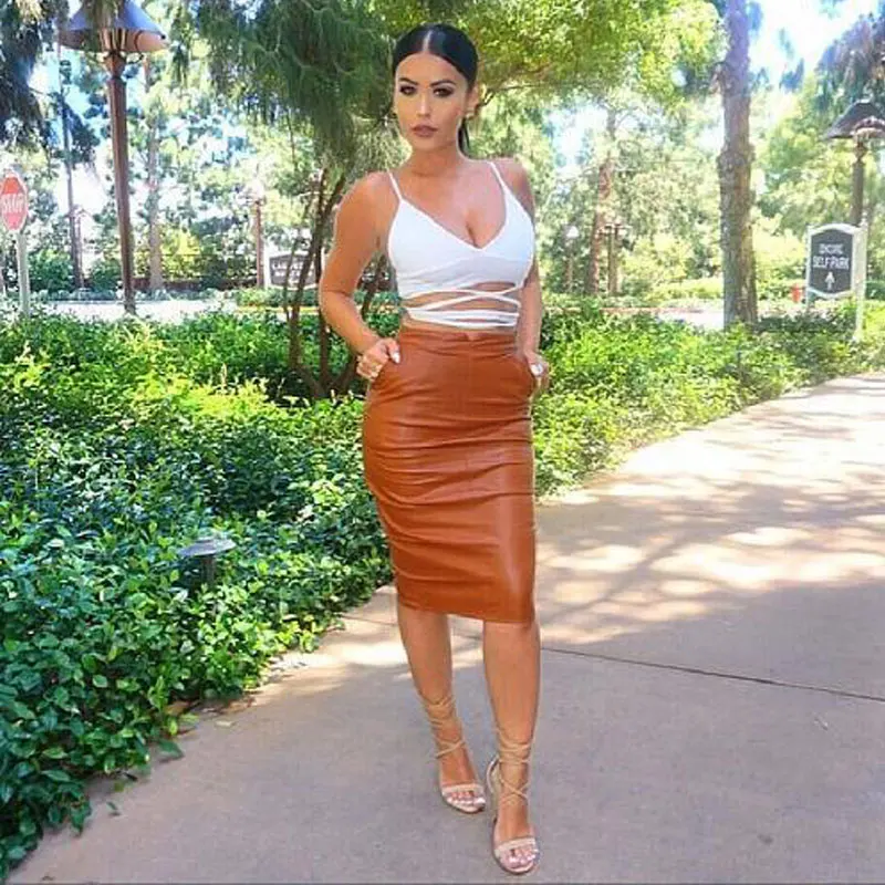 Женская офисная юбка карандаш из органической искусственной кожи с высокой