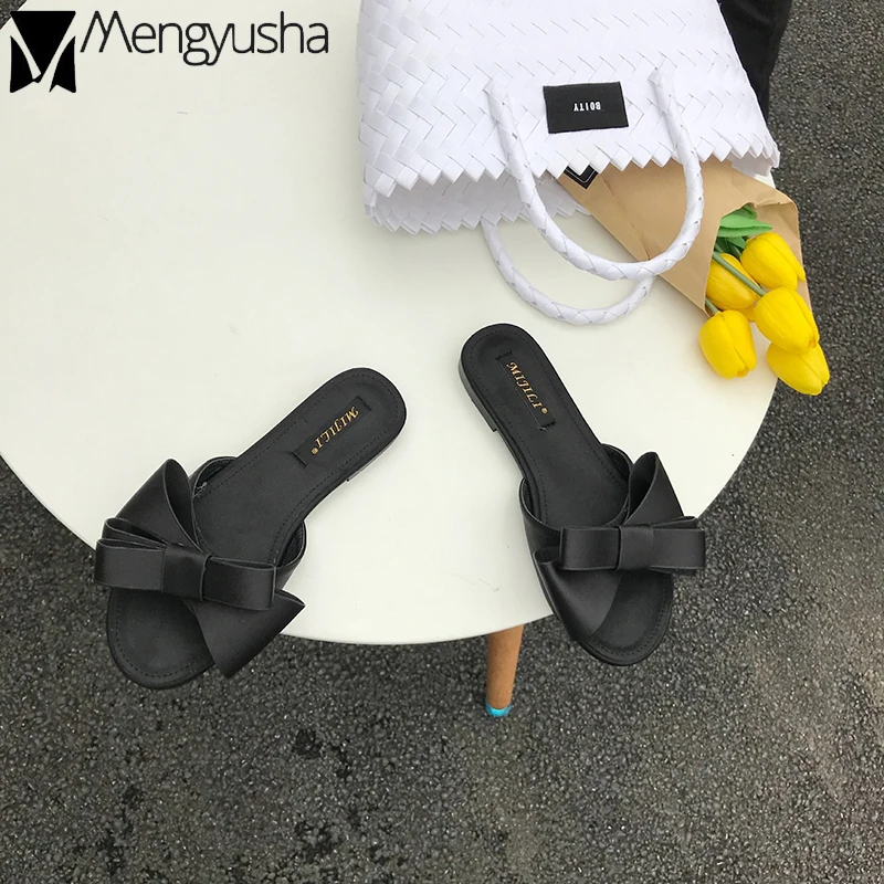 Корейские босоножки лук flipflops женская обувь чистый Летний пляж шлепанцы на