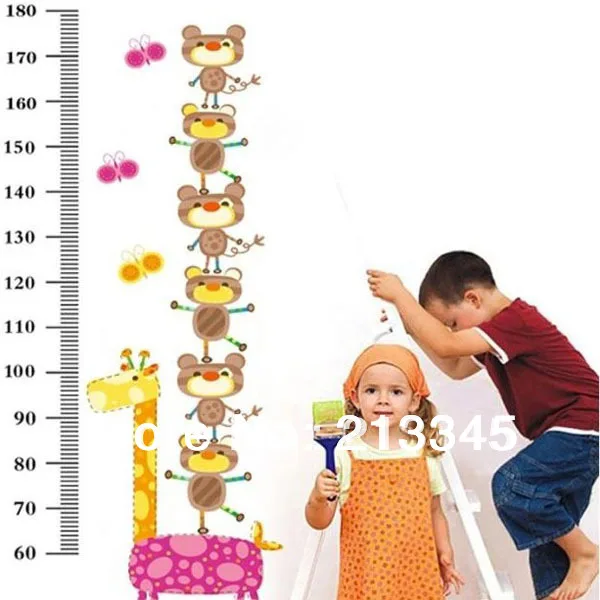 [Fundecoration] Наклейка на стену животные акробатики детская Таблица роста измерение