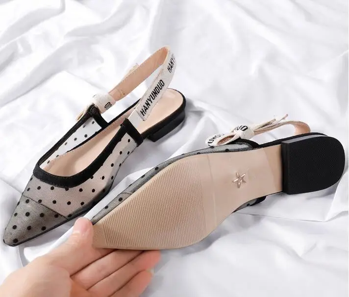 as picture heel 2cm Летние женские босоножки с острым носком; сетчатая дышащая обувь в горошек с ремешком на пятке; женские элегантные туфли на высоком каблуке с эластичной лентой; zapatos mujer - Цвет: as picture heel 2cm