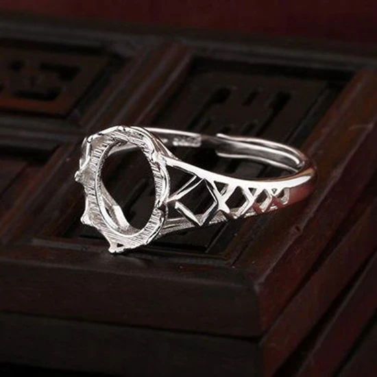 

Sterling Silver 925 Women Engagement Wedding Party Ring 8x10mm Oval Cabochon Semi mount Fine Jewelry Setting Whtie Gold Color