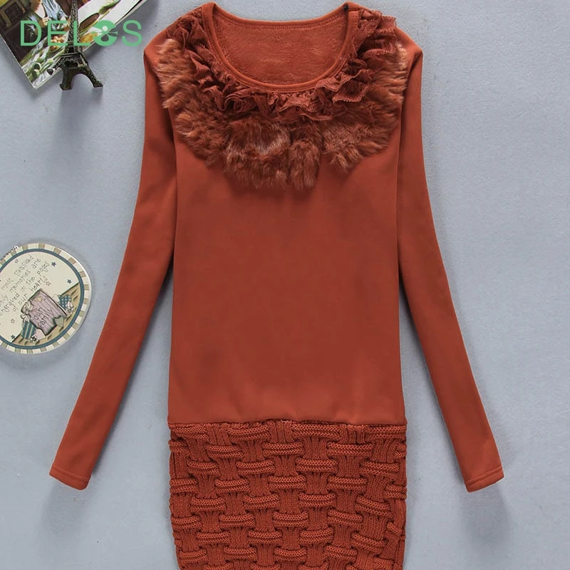 Делос 2016 новинка женщин платье трикотажные с длинным рукавом платья тонкий