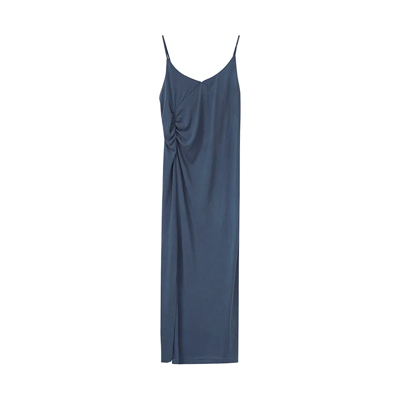 

women side split long dress modal solid spaghetti strap dresses